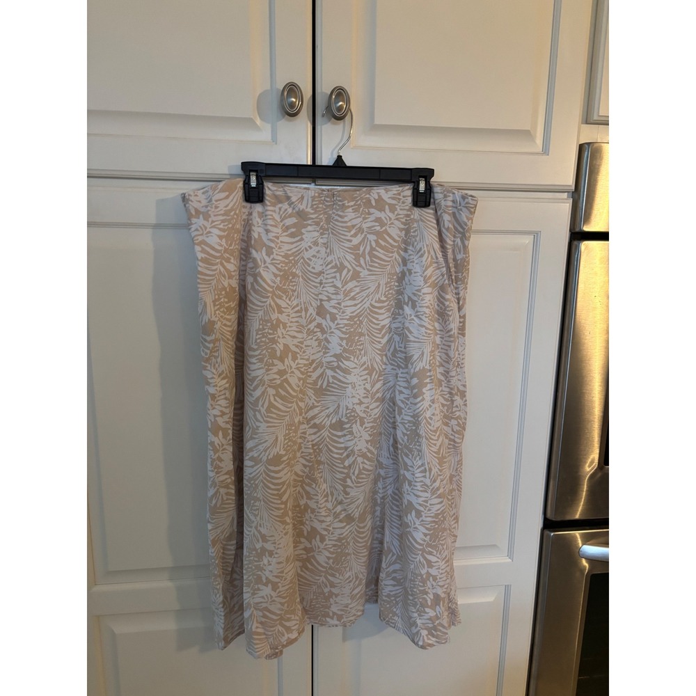 Christopher & Banks Tan White Tropical Palm Leaf Print Midi Skirt XL Womens